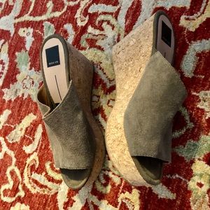 Suede cork-heeled wedges